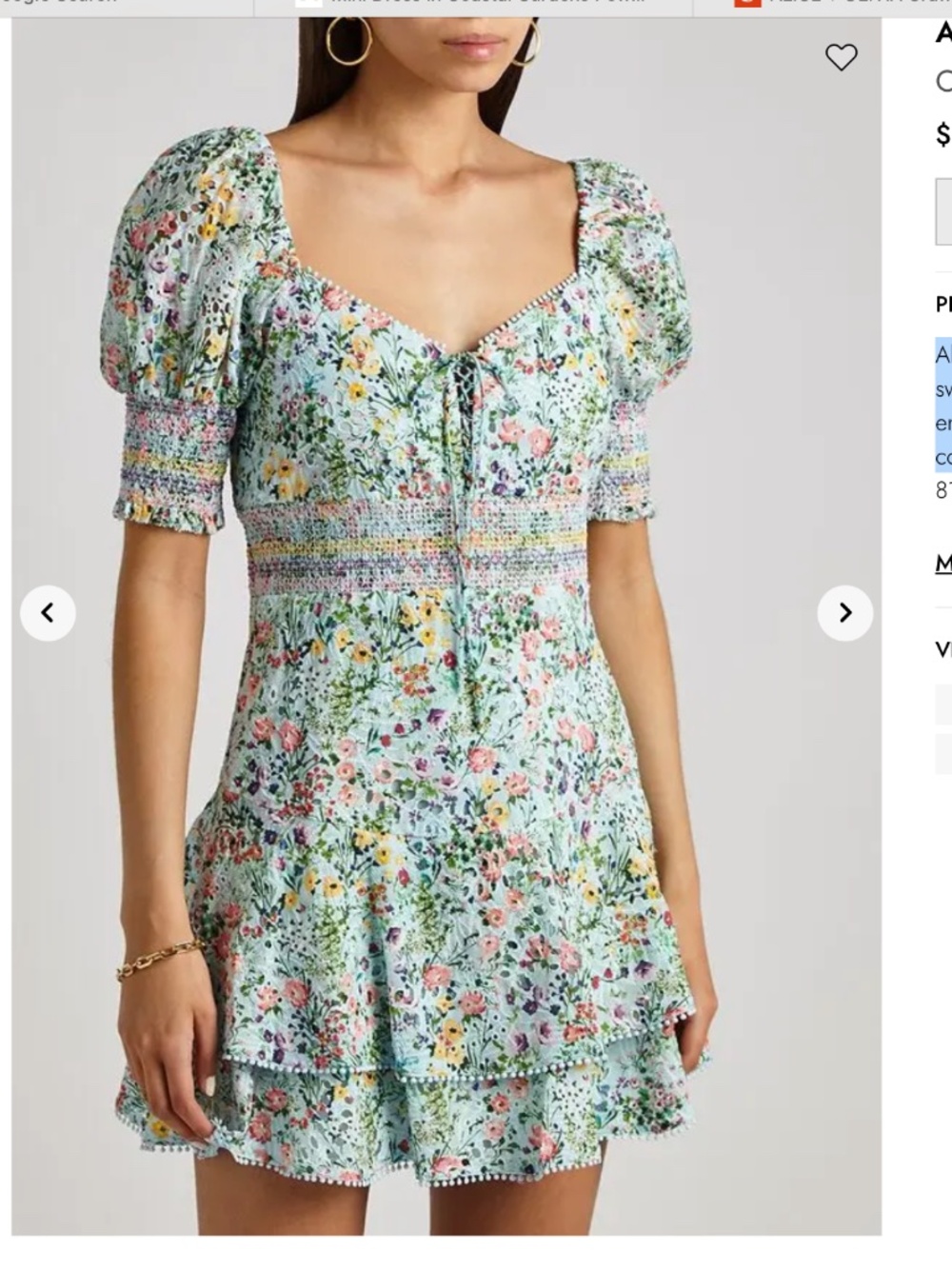Alice + Olivia  Crawford Mini Dress Pastel Floral Puff-Sleeve Size 6